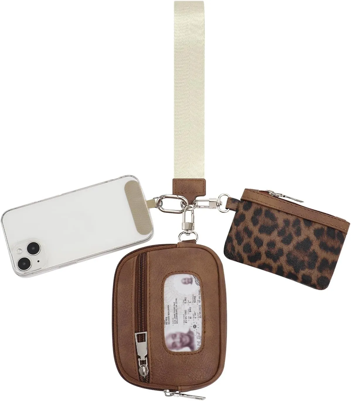 Keychain Wallet Mini Zip Around Dual Pouch Wristlet Detachable Coin Purse for Women and Men with Phone Tether Tab