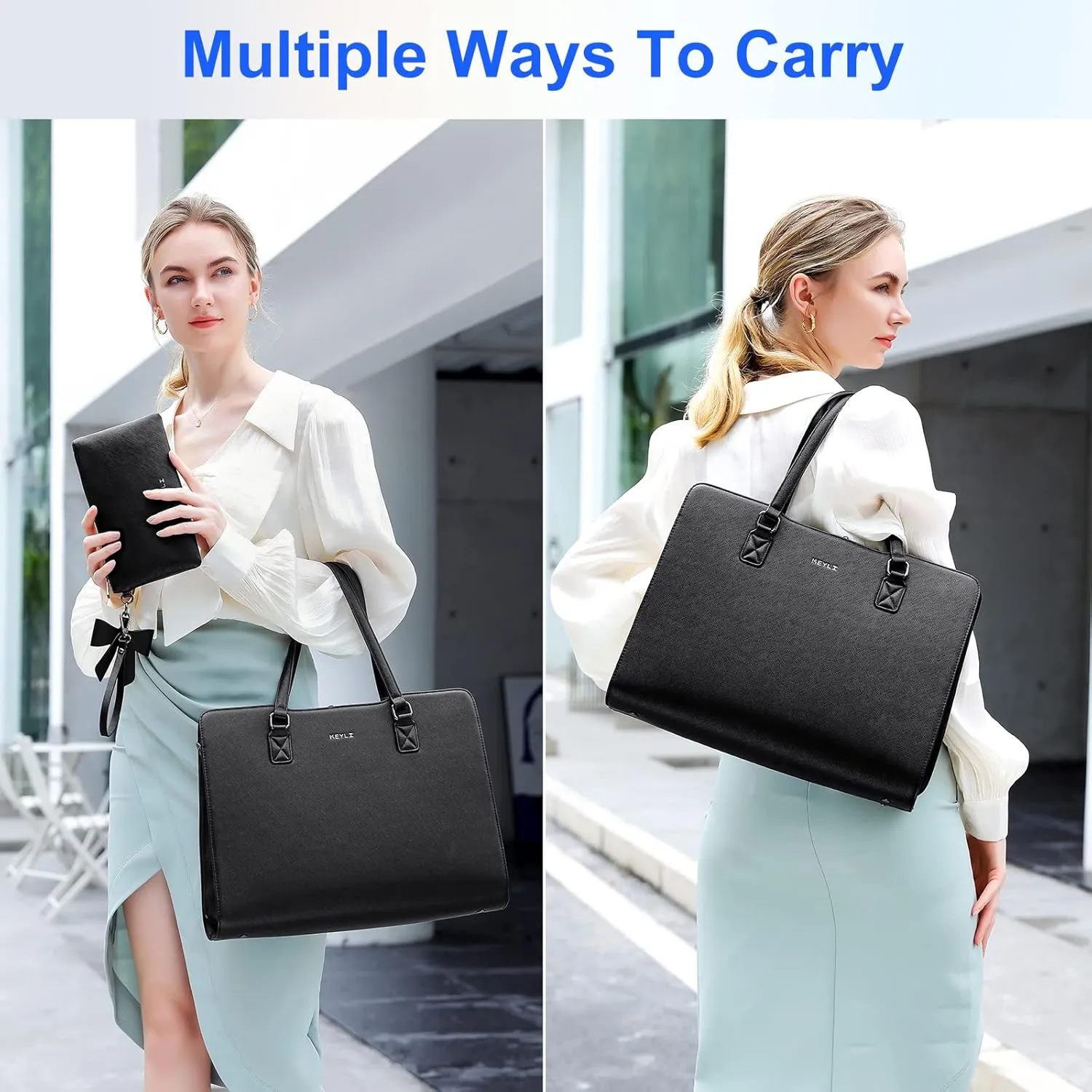 Keyli 4pc Sets Laptop Bag for Women Large Leather Laptop Briefcase with USB Charging Port Computer Shoulder tote Bags Purse