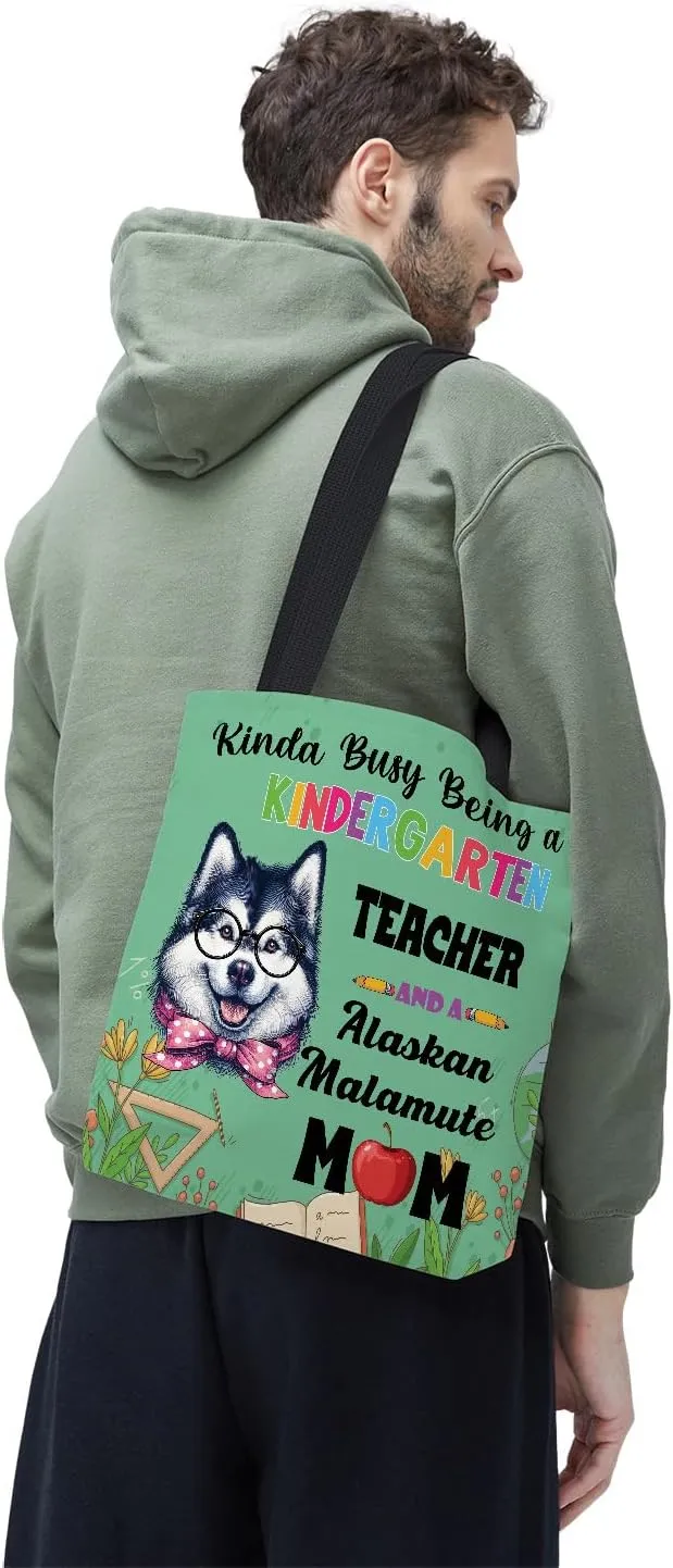 Kinda Busy Being Kindergarten Teacher and Dog Mom Canvas Tote Bag
