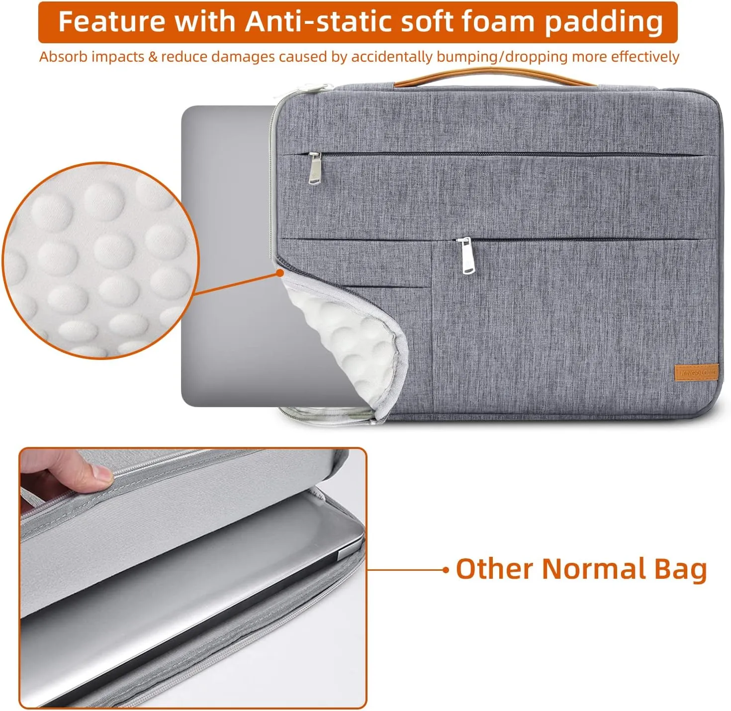 KINGSLONG 13.3 inch Laptop Sleeve Bag, Slim Shockproof Handbag, Computer Carrying Case Cover Compatible with MacBook Air/Pro Acer Asus Dell HP, Grey