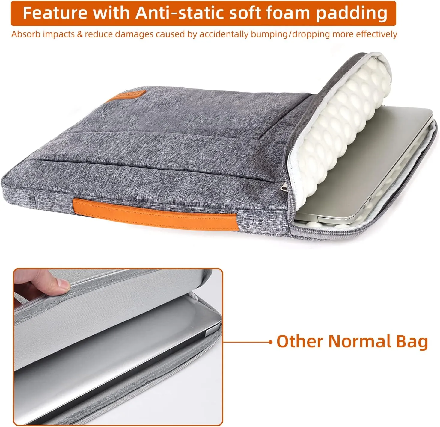 KINGSLONG 13.3 inch Laptop Sleeve Bag, Slim Shockproof Handbag, Computer Carrying Case Cover Compatible with MacBook Air/Pro Acer Asus Dell HP, Grey