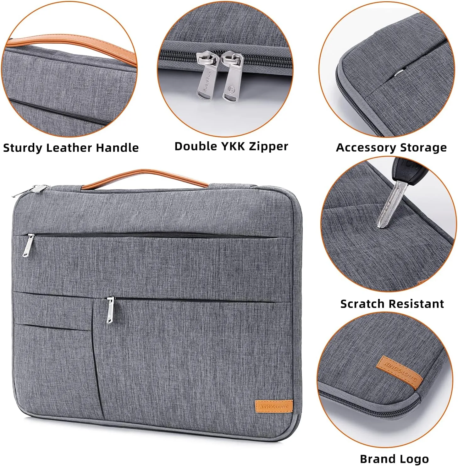 KINGSLONG 13.3 inch Laptop Sleeve Bag, Slim Shockproof Handbag, Computer Carrying Case Cover Compatible with MacBook Air/Pro Acer Asus Dell HP, Grey