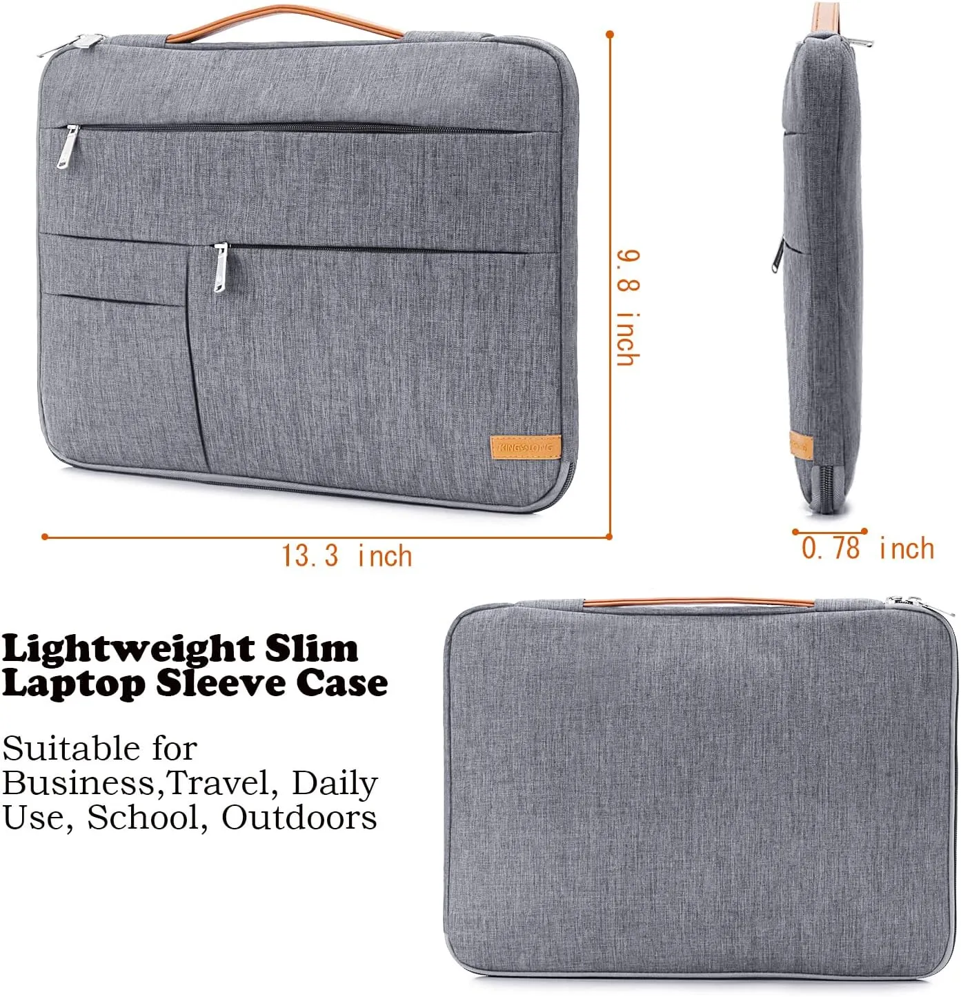 KINGSLONG 13.3 inch Laptop Sleeve Bag, Slim Shockproof Handbag, Computer Carrying Case Cover Compatible with MacBook Air/Pro Acer Asus Dell HP, Grey