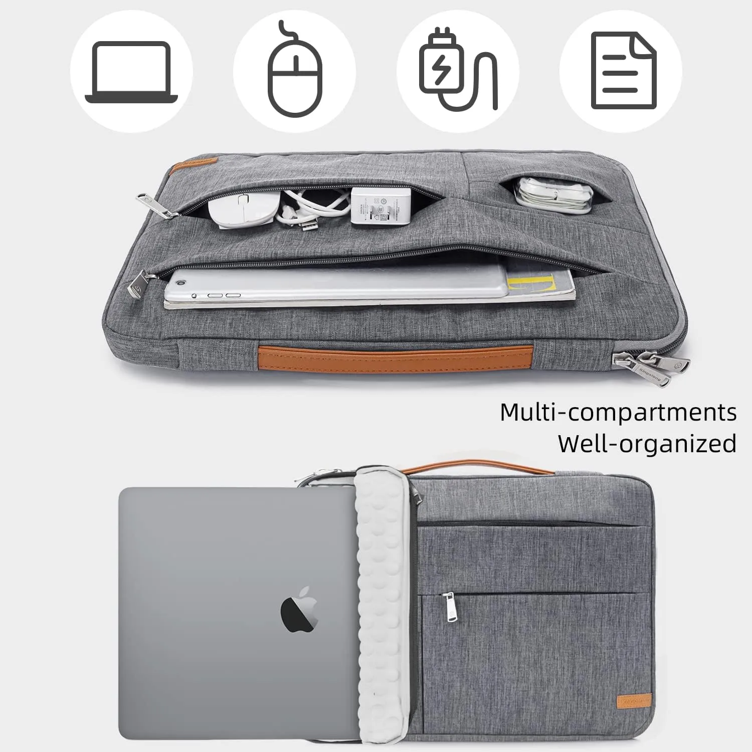 KINGSLONG 13.3 inch Laptop Sleeve Bag, Slim Shockproof Handbag, Computer Carrying Case Cover Compatible with MacBook Air/Pro Acer Asus Dell HP, Grey