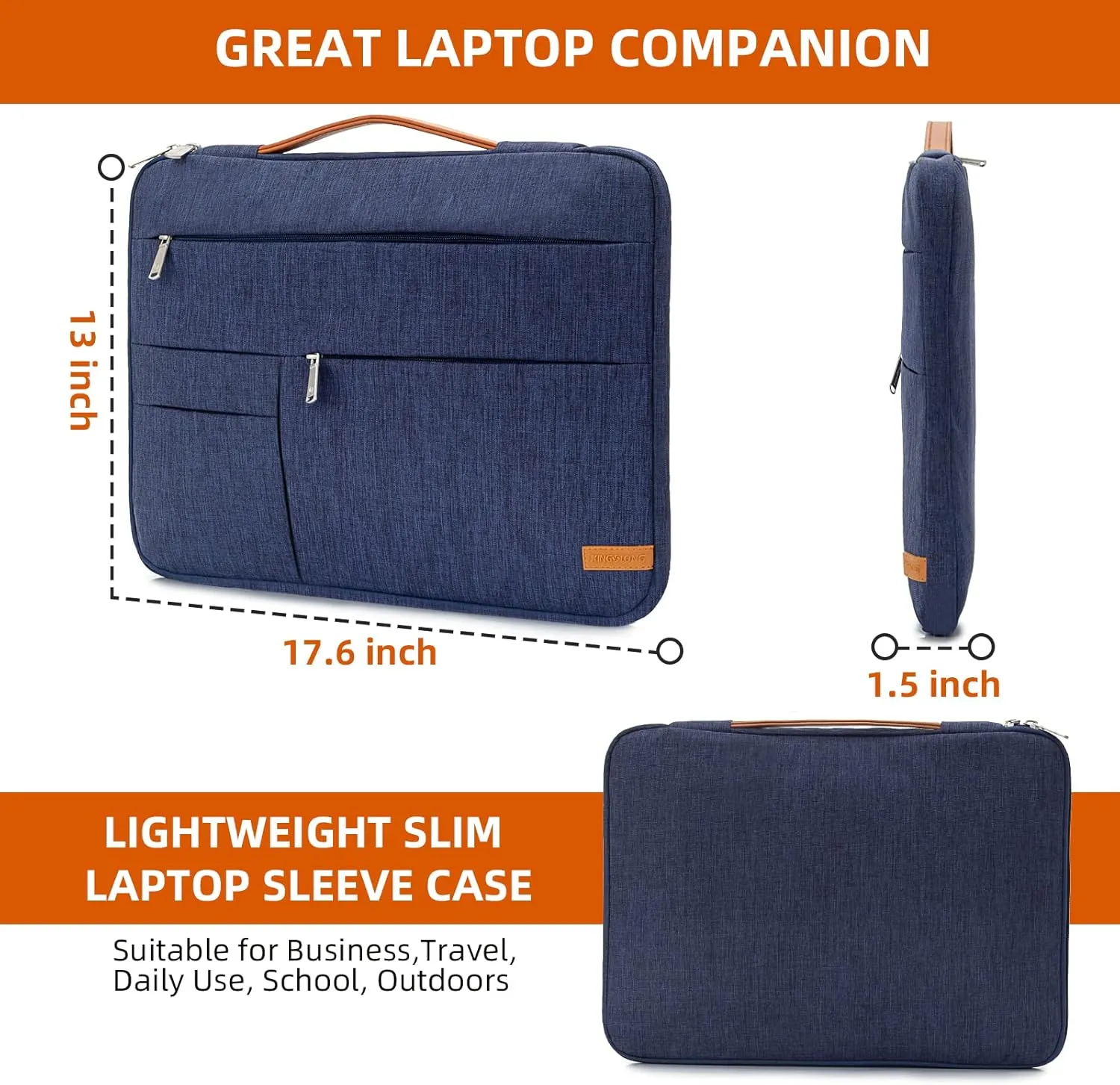 KINGSLONG 17-17.3 inch Laptop Sleeve Bag,Slim Shockproof Handbag Carrying Case Notebook Computer Cover Fit for Acer Asus Dell HP Blue
