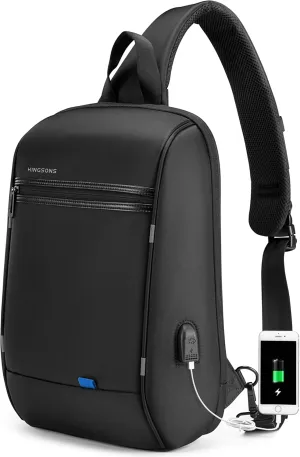 Kingsons Laptop Sling Backpack Sling Bag - Hiking Daypack 13 Inch Travel Bags for Men, Single Shoulder Dayback with USB Charging Port for Commuting