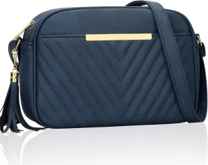 KKXIU 10” Large Size Quilted Crossbody Bag for Women Vegan Leather Handbags Stylish Shoulder Purse with Tassel