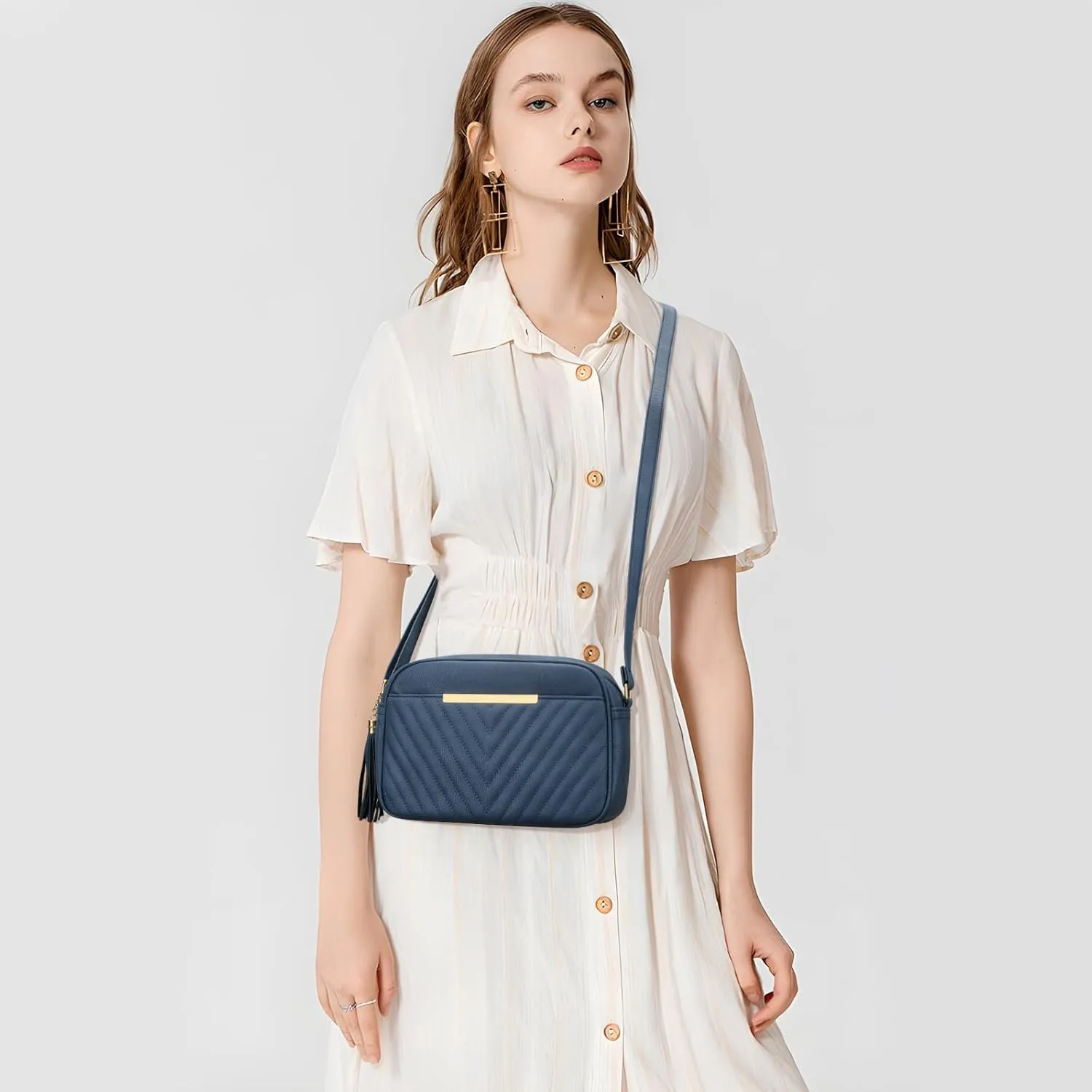 KKXIU 10” Large Size Quilted Crossbody Bag for Women Vegan Leather Handbags Stylish Shoulder Purse with Tassel