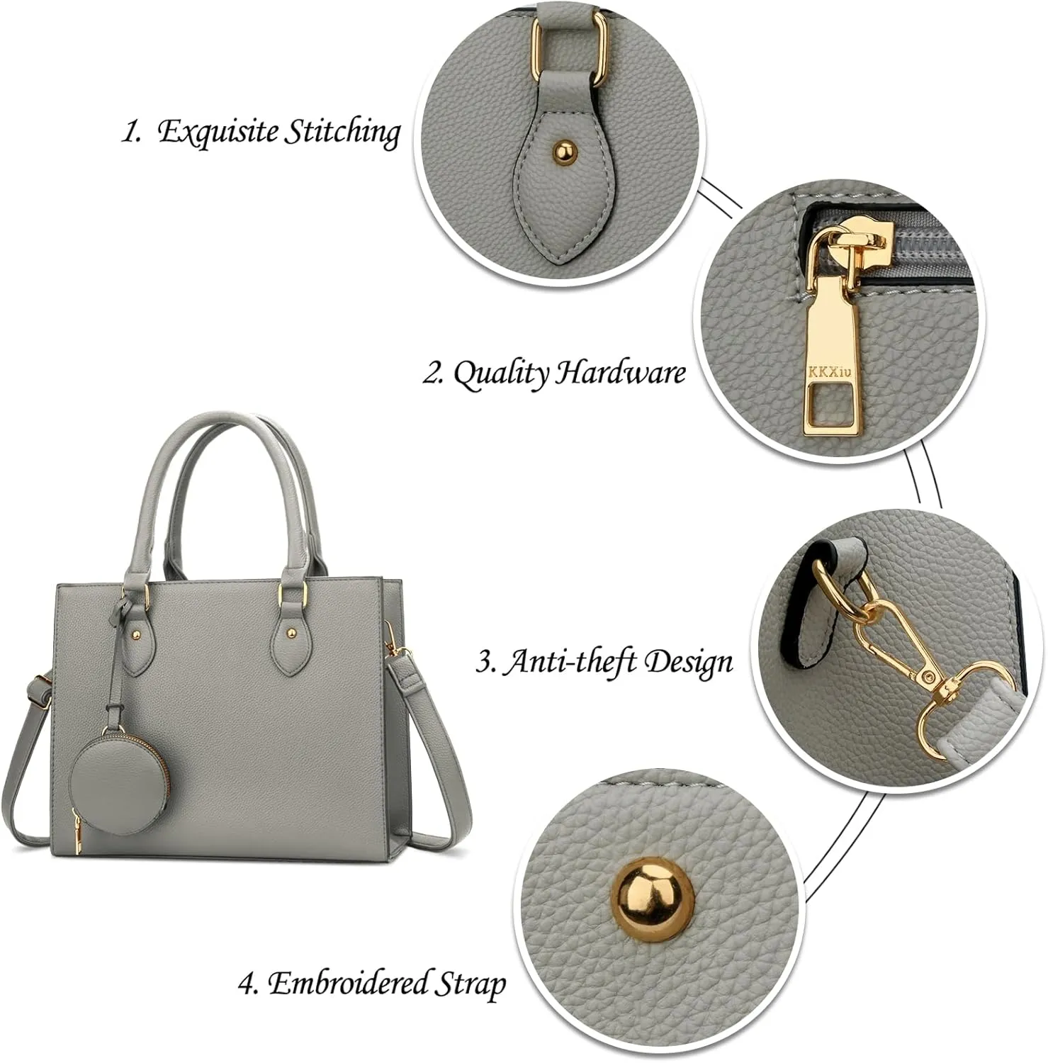 KKXIU Purses and Handbags for Women Vegan Leather Tote Shoulder Bag Ladies Top Handle Satchel with Coin Purse