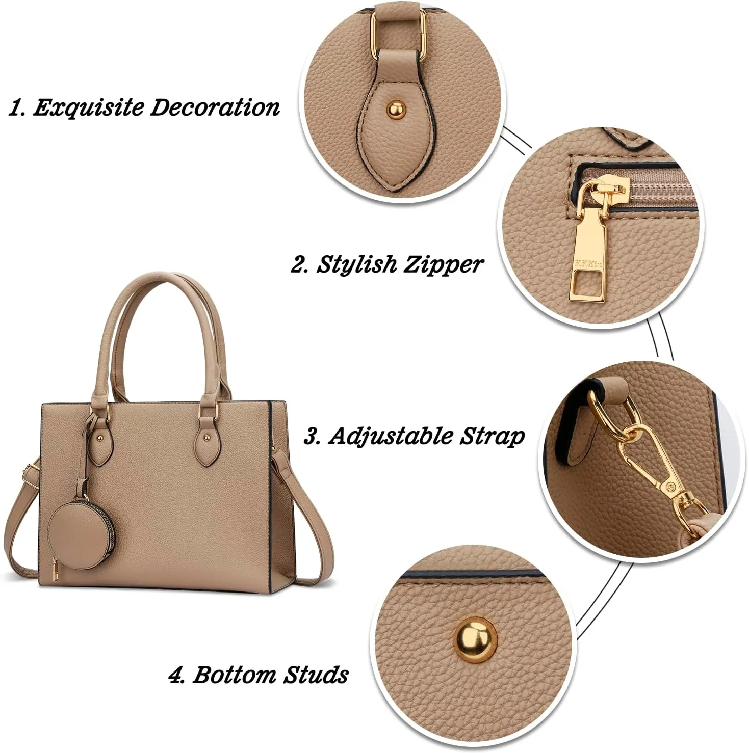 KKXIU Purses and Handbags for Women Vegan Leather Tote Shoulder Bag Ladies Top Handle Satchel with Coin Purse