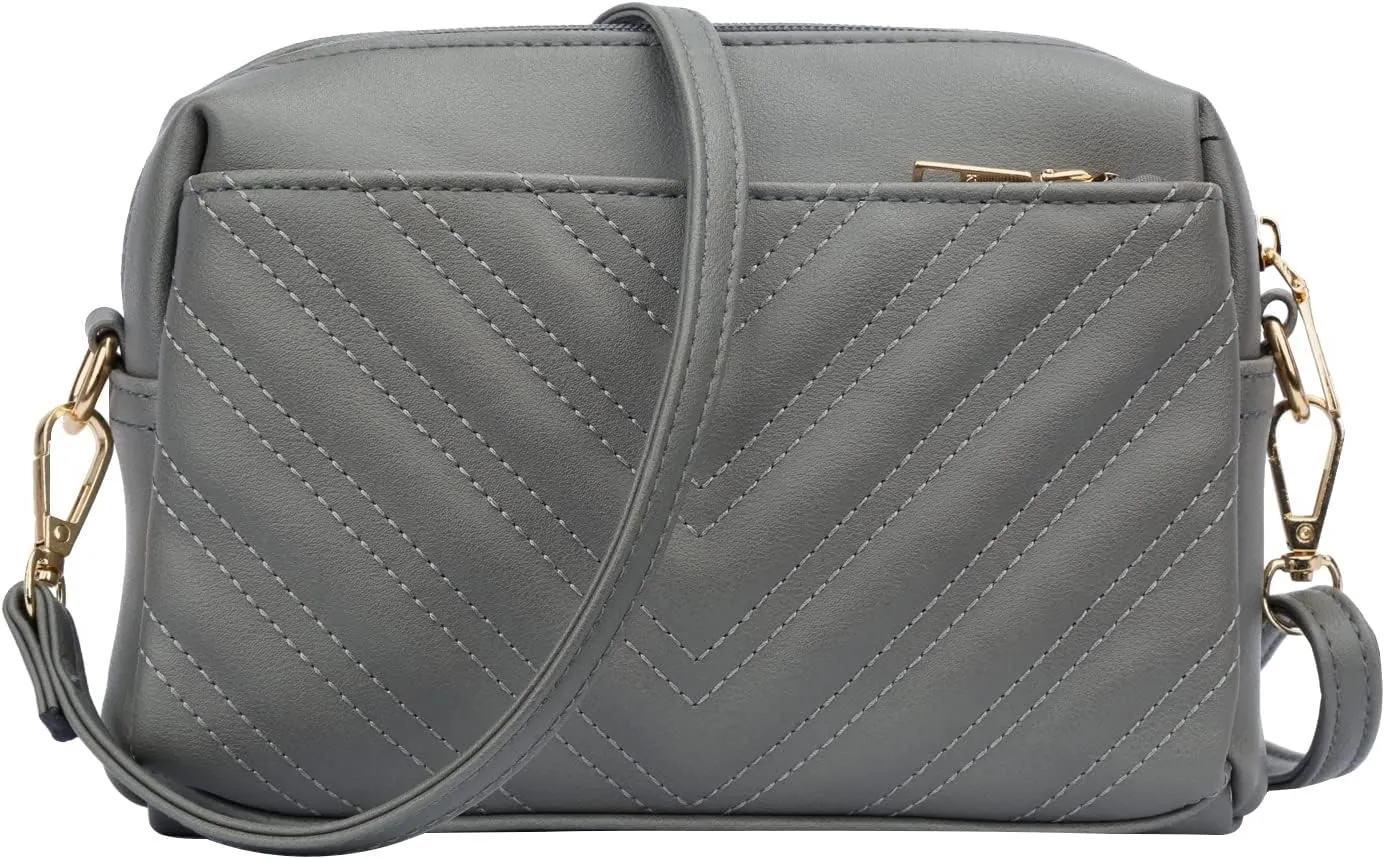 KKXIU Triple Zip Lightweight Small Crossbody Bags for Women Quilted Shoulder Purses and Handbags