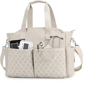 Korolev Nurse Bag for Work, Nurse Tote Bag, Nursing Bag with Multiple Pockets for Nurse and Working Women, Beige