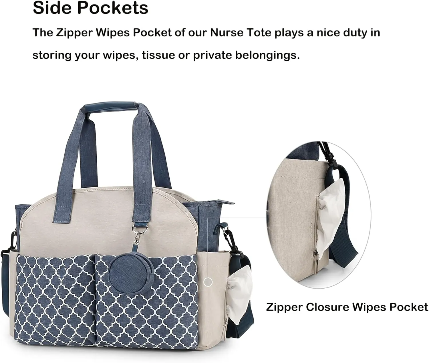 Korolev Nurse Tote Bag for Work - Multiple Pockets, Blue and White
