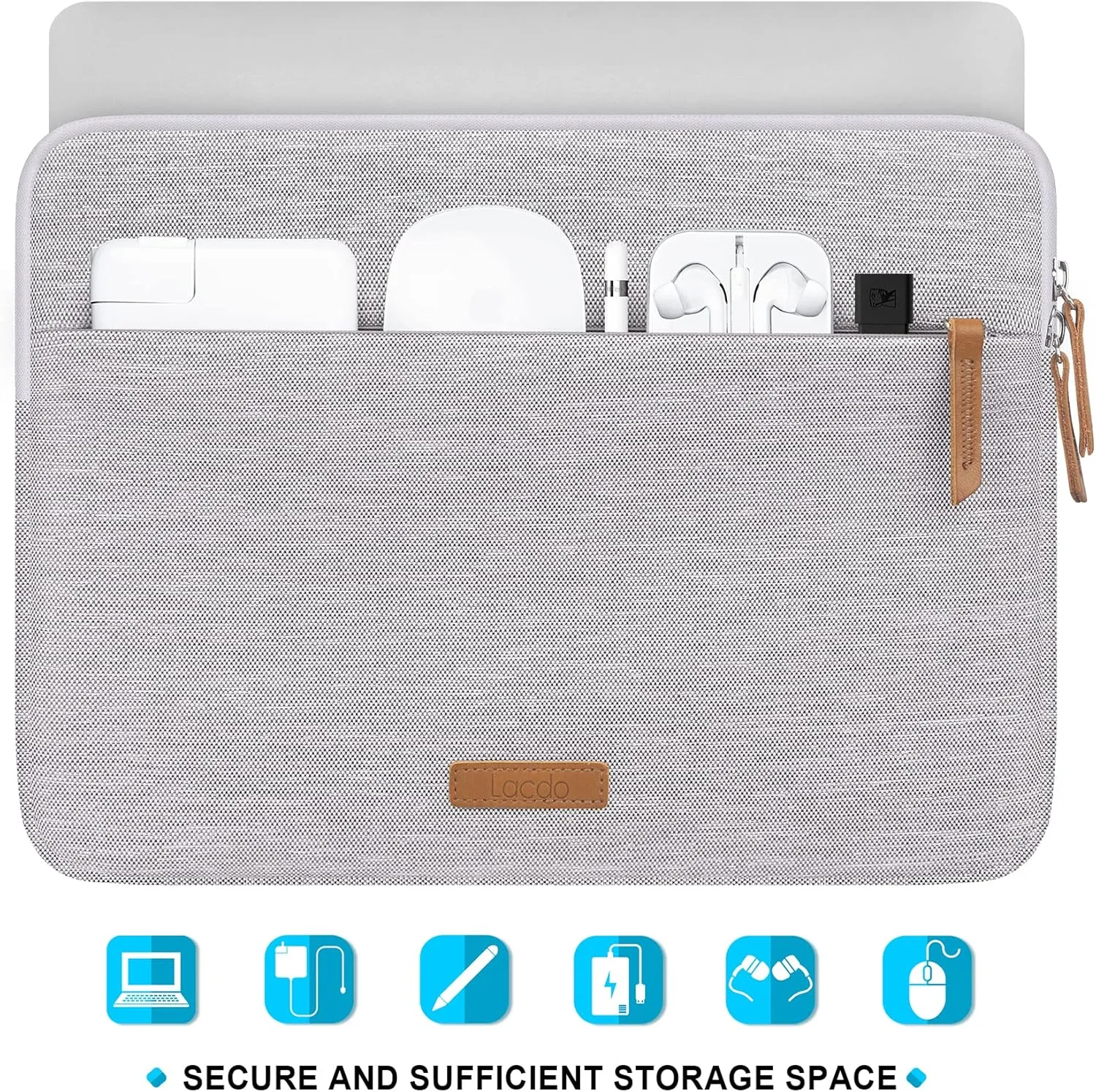 Lacdo 360° Protective Laptop Sleeve Case for 13 inch New MacBook Air M4 A3240 2025, M3 A3113, M2 A2681, M1 A2337, 13" MacBook Pro M2 M1, 13-inch iPad Air M3 / iPad Pro M4 with Accessory Bag, Gray