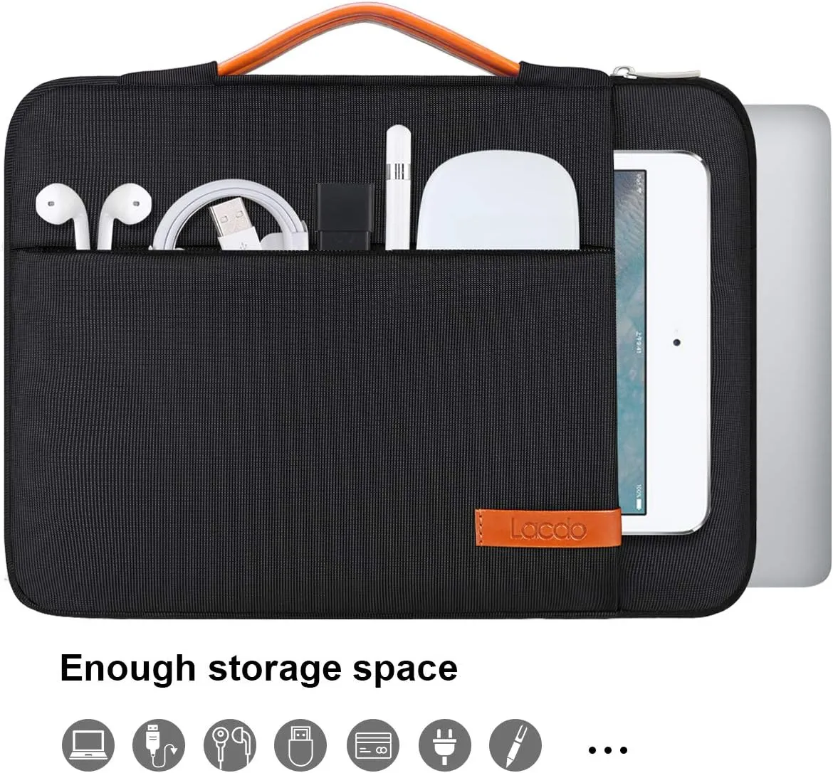 Lacdo 360° Protective Laptop Sleeve Case for 16 inch New MacBook Pro M4/M3/M2/M1 Pro/Max A3403 A3186 A2991 A2780 A2485 A2141 2024-2019, 15 inch Surface Laptop 7th Copilot PC/6/5/4/3 Computer Bag,Black