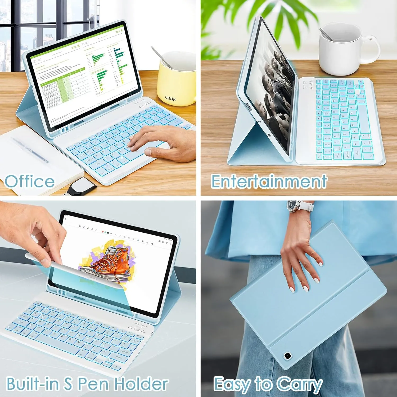 LAMA Backlit Keyboard Case for Samsung Galaxy S6 Lite 10.4" Case with Keyboard, Detachable Keyboard Case with S Pen Holder for Galaxy S6 Lite 10.4" 2020/2022(SM-P610/P615/P613/P619), BL
