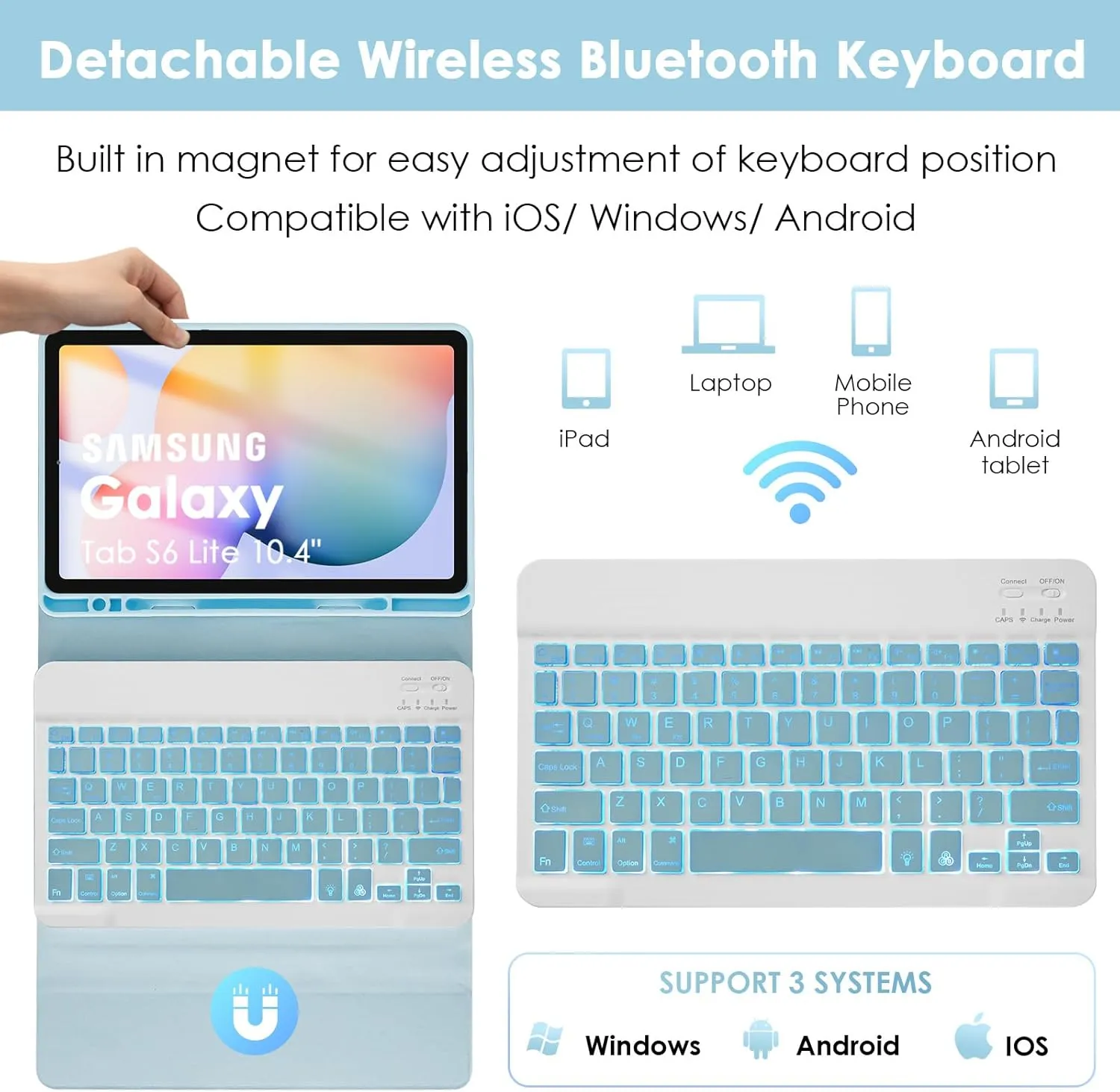 LAMA Backlit Keyboard Case for Samsung Galaxy S6 Lite 10.4" Case with Keyboard, Detachable Keyboard Case with S Pen Holder for Galaxy S6 Lite 10.4" 2020/2022(SM-P610/P615/P613/P619), BL