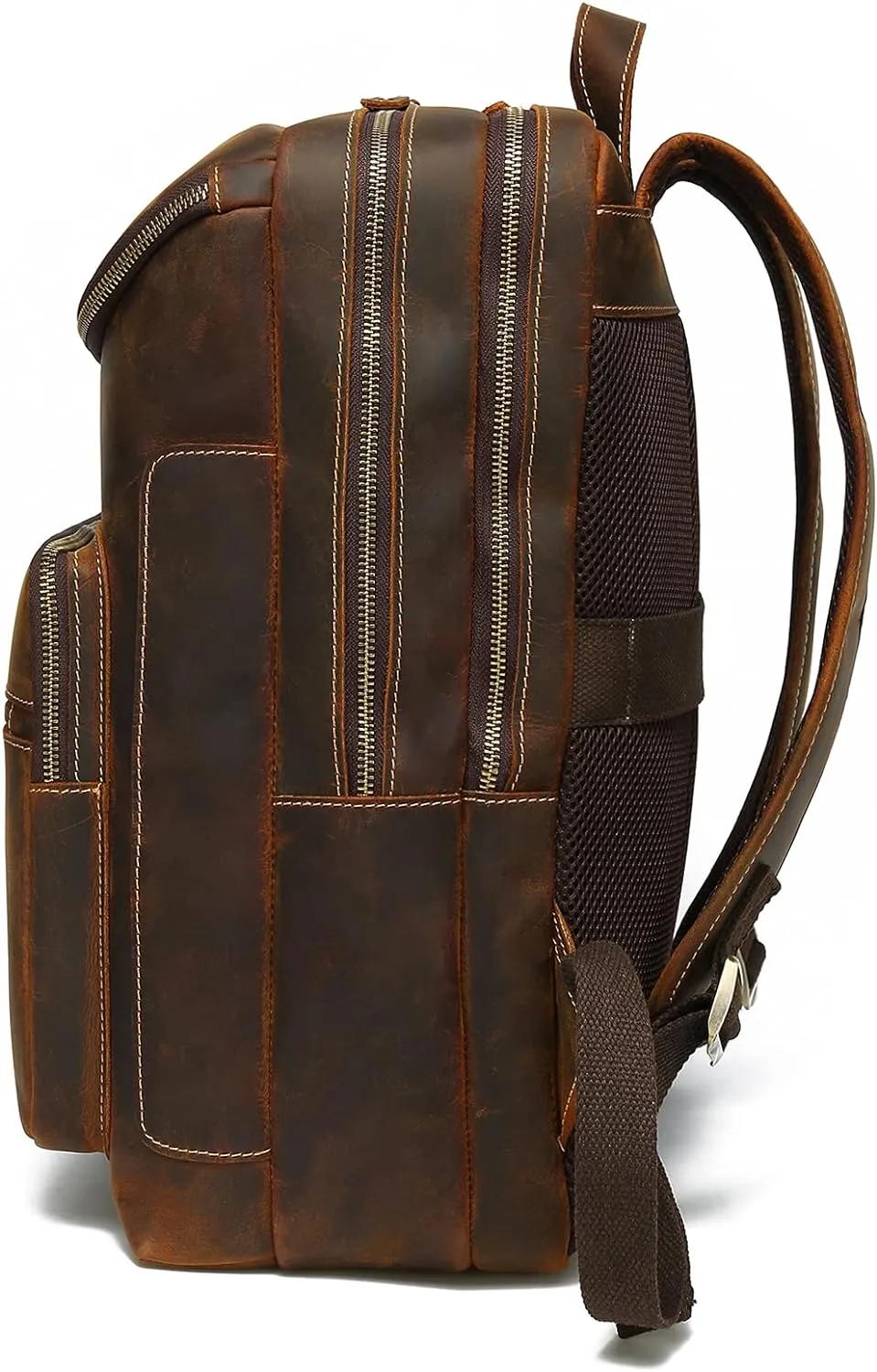 LANNSYNE Vintage Genuine Leather 16" Laptop Backpack For Men Hiking Travel Bag Camping Rucksack