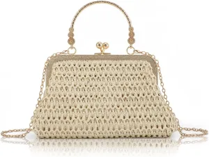 Lanpet Straw Clutch Purses for Women, Summer Evening Handbags, Woven Beach Shoulder Handbags for Party, Prom, Wedding