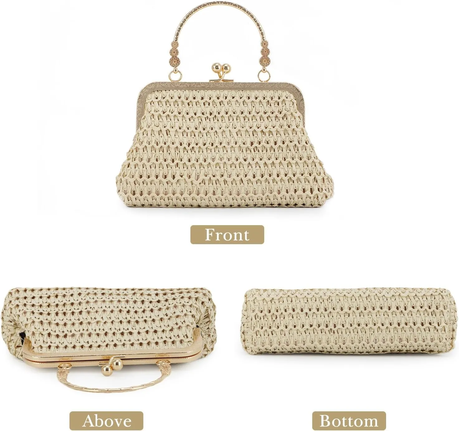 Lanpet Straw Clutch Purses for Women, Summer Evening Handbags, Woven Beach Shoulder Handbags for Party, Prom, Wedding