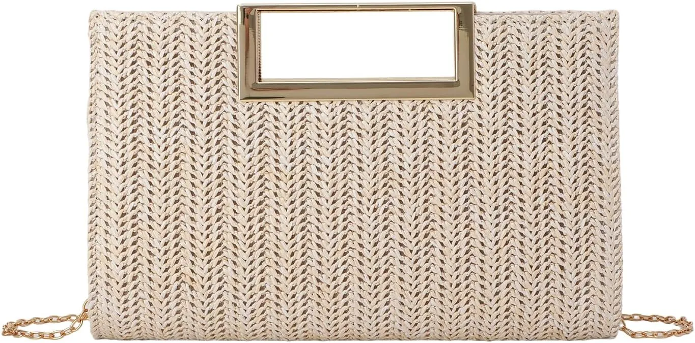 Lanpet Women's Clutch Handbags Convertible Straw Clutch Purse Summer Beach Bag 2024 (Beige)