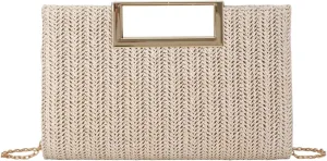 Lanpet Women's Clutch Handbags Convertible Straw Clutch Purse Summer Beach Bag 2024 (Beige)