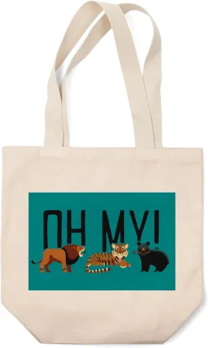 Lantern Press Lion, Tiger and Bear, Oh My!, Vector, Blue Background (100% Cotton Canvas Reusable Tote Bag)