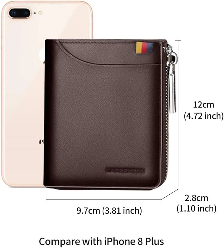 LAORENTOU Genuine Leather Wallets for Men, RFID Blocking, Multi Card Holder Slim Mens Wallet with Zipper Coin Purse, Bifold Wallet for Man, Boys, Teens