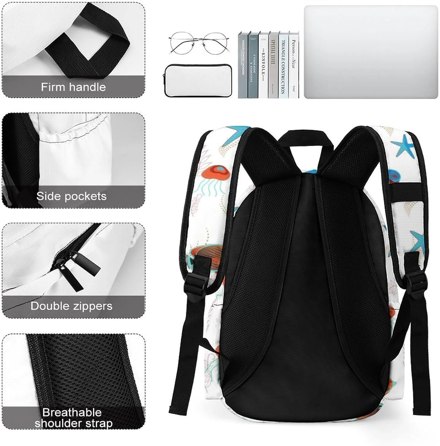 Laptop Backpack for Men Women Cute Tropical Fish Travel Work Backpack with Compartment Large Capacity Spring Summer Daypack Business Work Bag