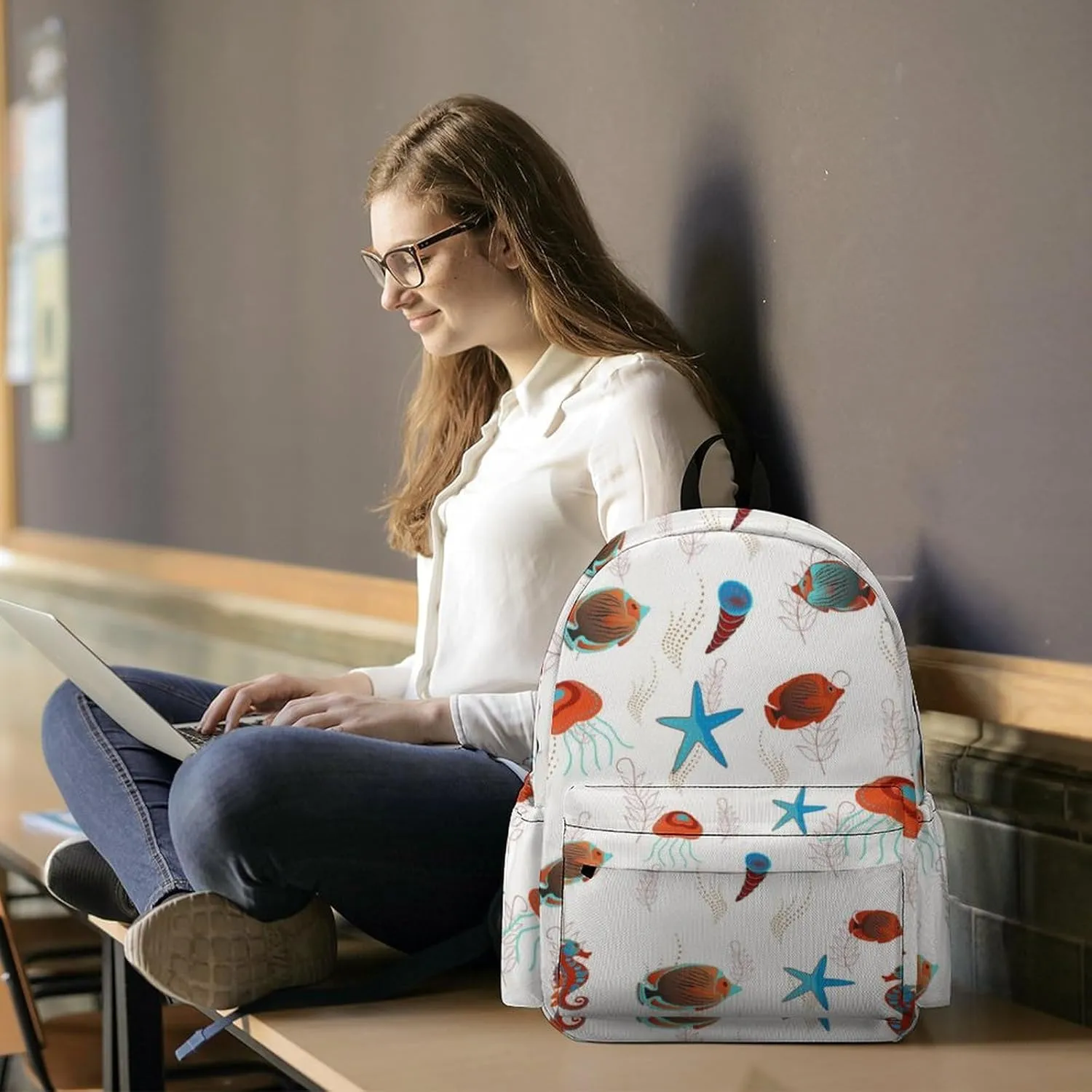 Laptop Backpack for Men Women Cute Tropical Fish Travel Work Backpack with Compartment Large Capacity Spring Summer Daypack Business Work Bag