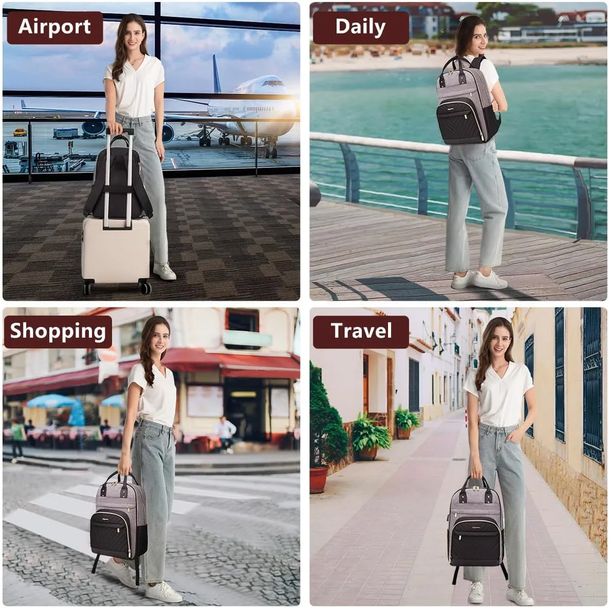 Laptop Backpack for Women/Men, Fits 15.6 Inch Laptop Bag, Fashion Travel Work Anti-theft Bag, Business Computer Waterproof Backpack Purse, Grey Black