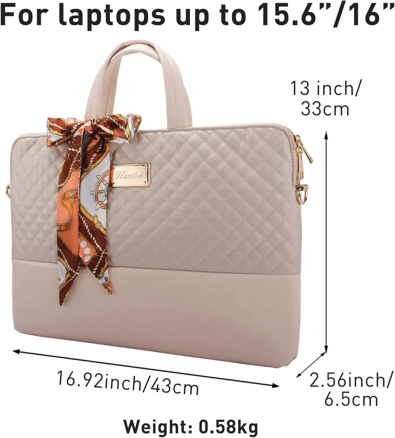 Laptop Bag for Women 15.6-Inch Carrying - Computer Bag Laptop Case Shoulder Slim Work Travel PU Leather (Khaki)