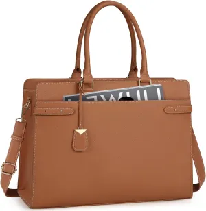 Laptop Bag for Women 15.6 Inch Leather Tote Bag Professional Work Bag Waterproof Computer Briefcase Business Office Bag Large Capacity Handbag Shoulder Bag, Brown