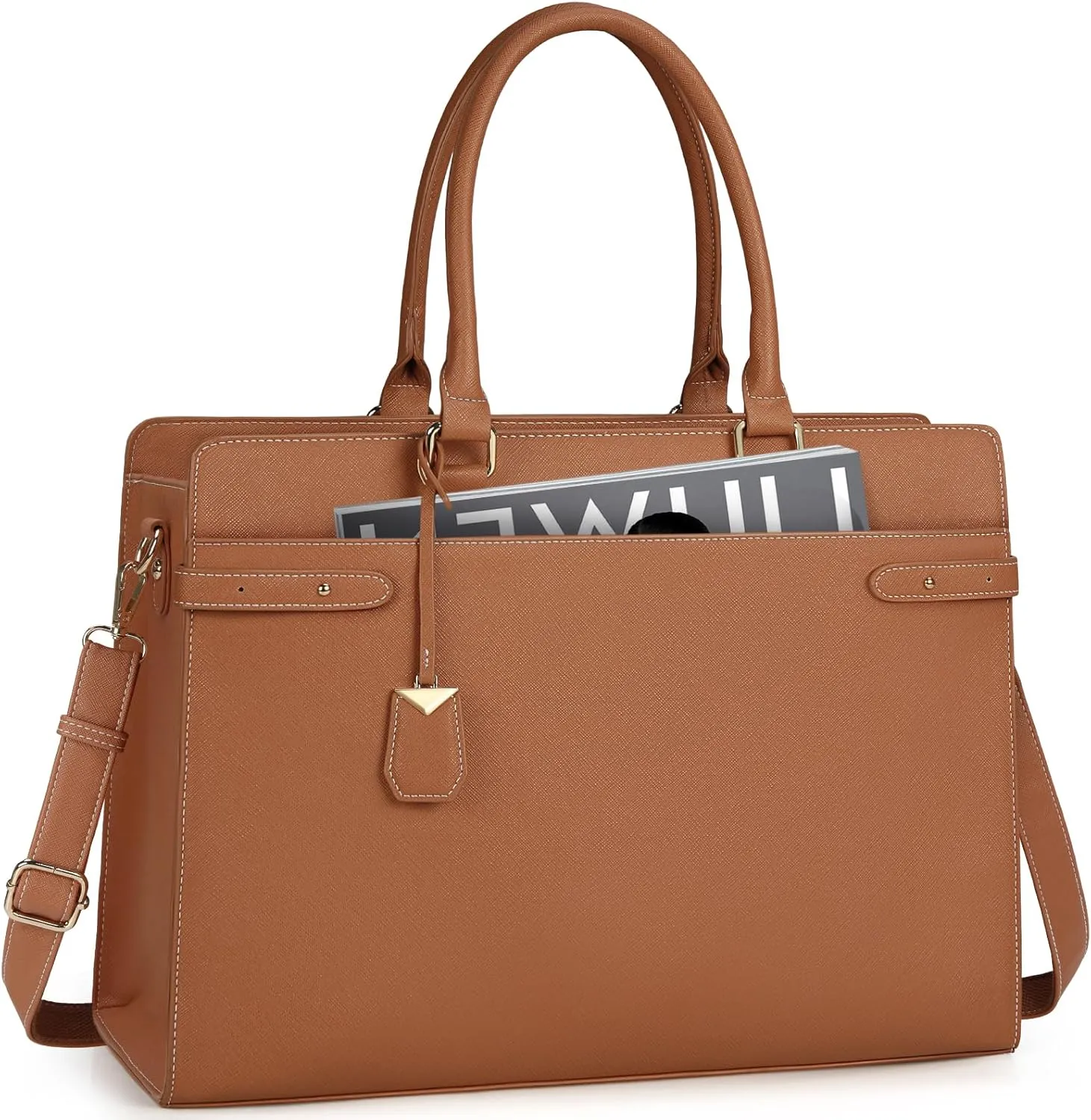 Laptop Bag for Women 15.6 Inch Leather Tote Bag Professional Work Bag Waterproof Computer Briefcase Business Office Bag Large Capacity Handbag Shoulder Bag, Brown