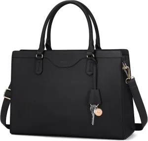 Laptop Bag for Women 15.6 Inch Waterproof Leather Computer Tote Bag Professional Business Office Work Bags Briefcase Large Capacity Lightweight Women Handbag Shoulder Bag, Black