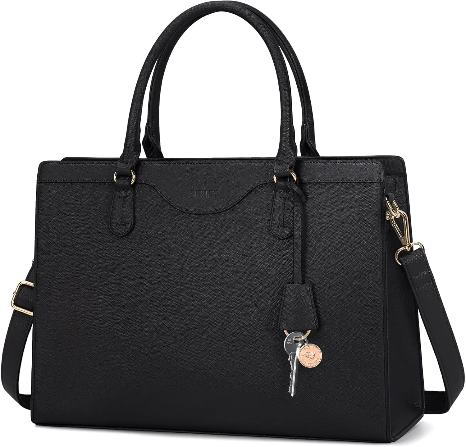 Laptop Bag for Women 15.6 Inch Waterproof Leather Computer Tote Bag Professional Business Office Work Bags Briefcase Large Capacity Lightweight Women Handbag Shoulder Bag, Black