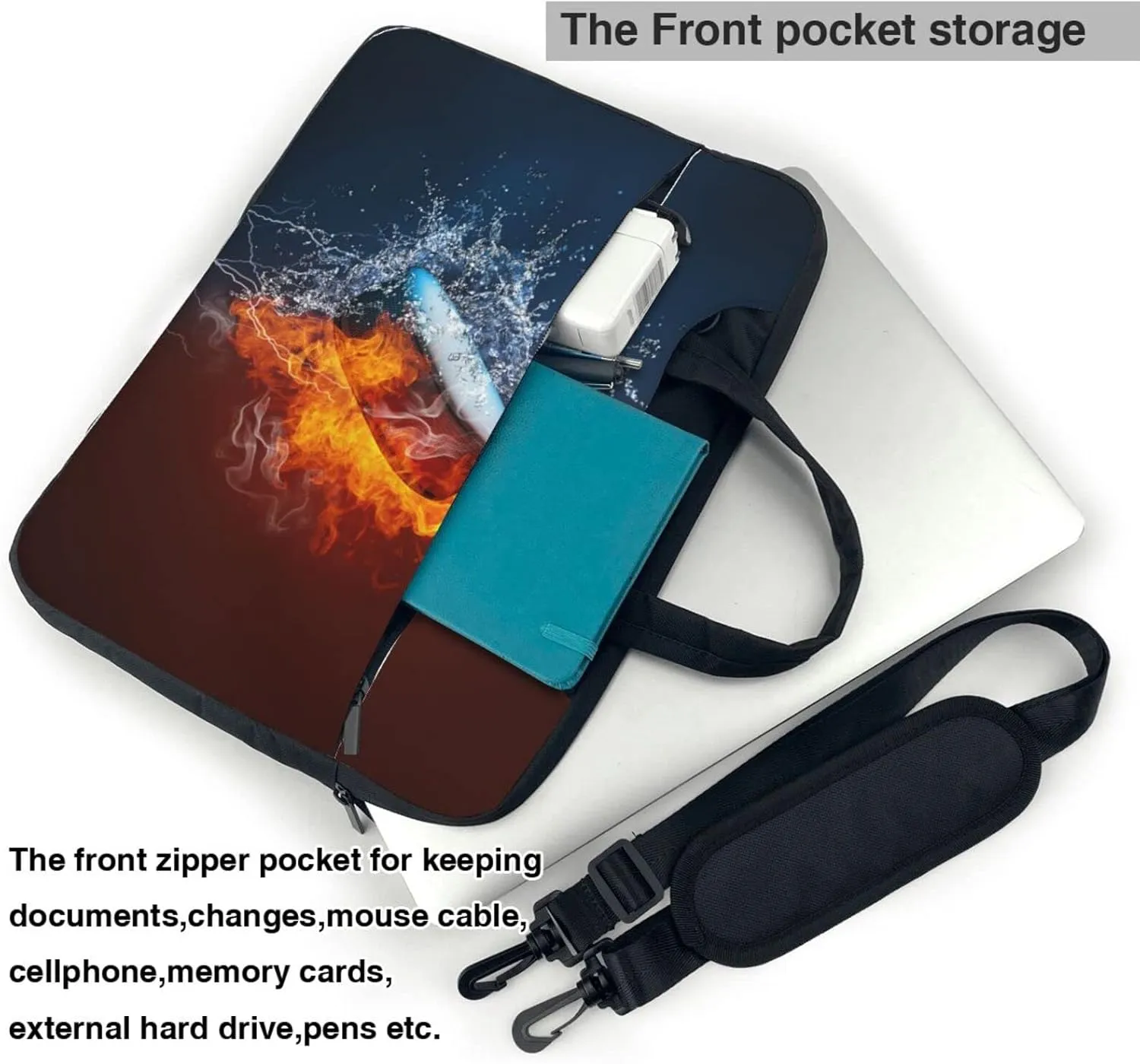 Laptop Bag Laptop Case 13 Inch Computer Bags Ice Hockey Fire Water Printed Padded Sleeve Cover for Women Men
