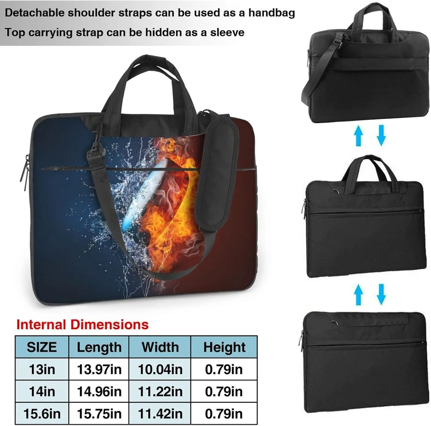 Laptop Bag Laptop Case 13 Inch Computer Bags Ice Hockey Fire Water Printed Padded Sleeve Cover for Women Men