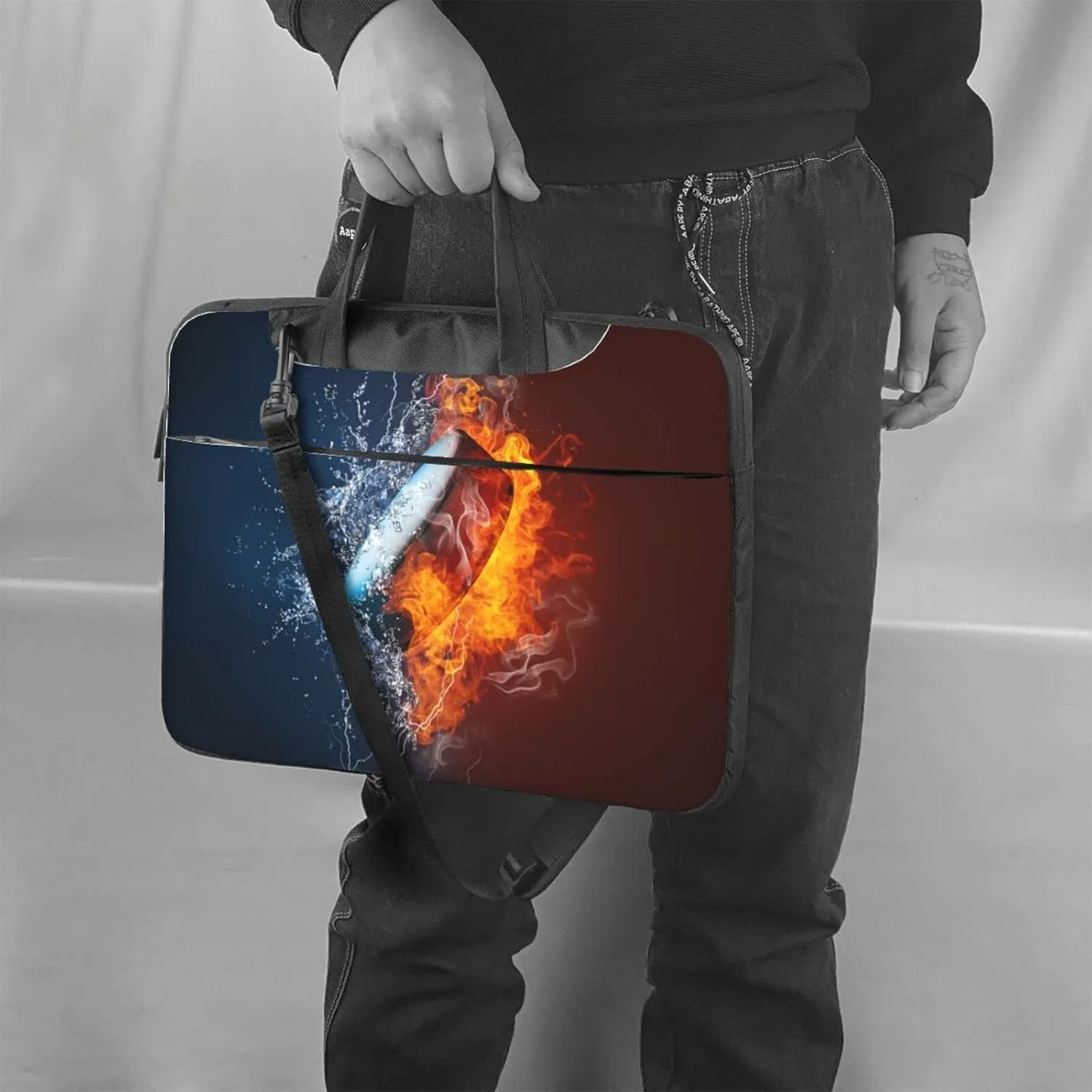 Laptop Bag Laptop Case 13 Inch Computer Bags Ice Hockey Fire Water Printed Padded Sleeve Cover for Women Men