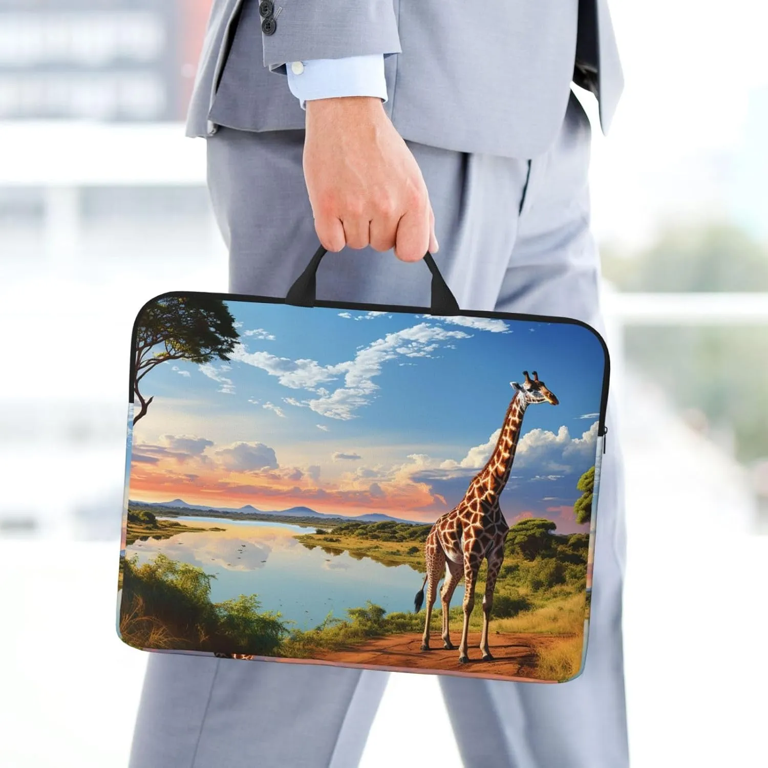Laptop Case Sleeve One Size Laptop Sleeve African Nile River Giraffe Carrying Case Shockproof Laptop Case for Men Women
