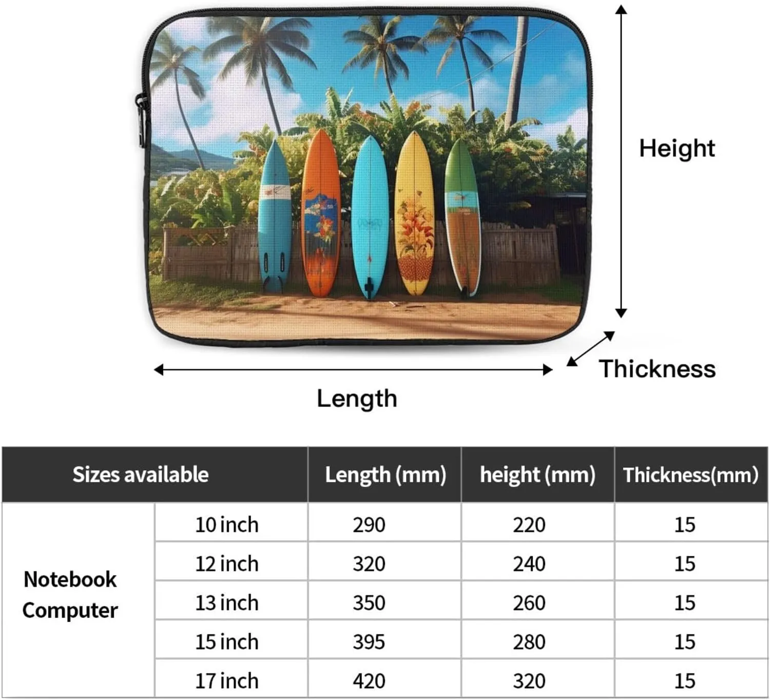 Laptop Case Sleeve Surf's Up Surfboard Laptop Bag Computer Carrying Case 13 Inch Notebook Cover