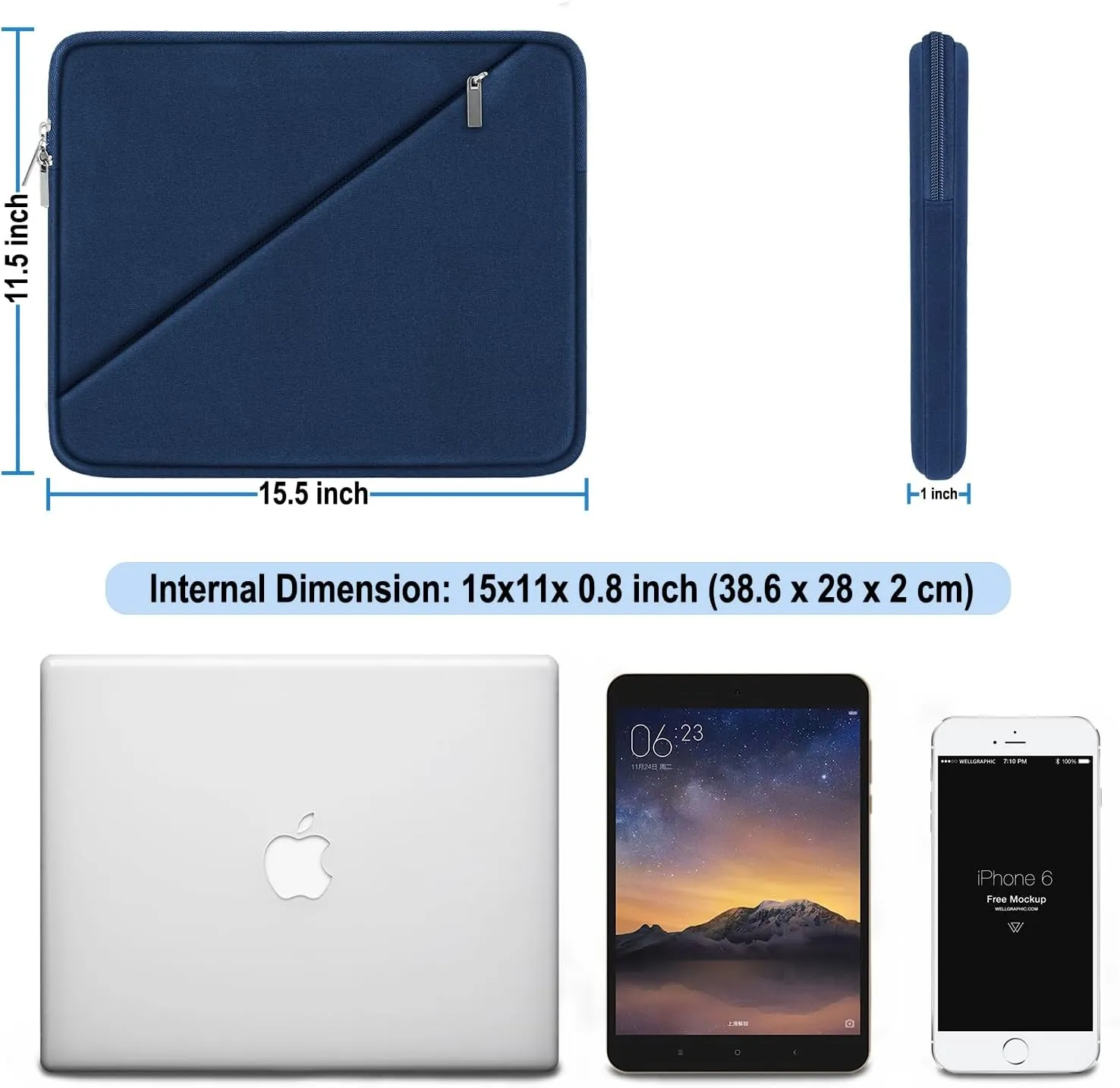 Laptop Sleeve 15.6 inch, Traveling Carrying Computer Sleeve Bag with Zippered Pocket, Shockproof Protective Laptop Case Compatible for Apple Notebook, HP, Dell, Acer, Asus, Lenovo, Deep Blue