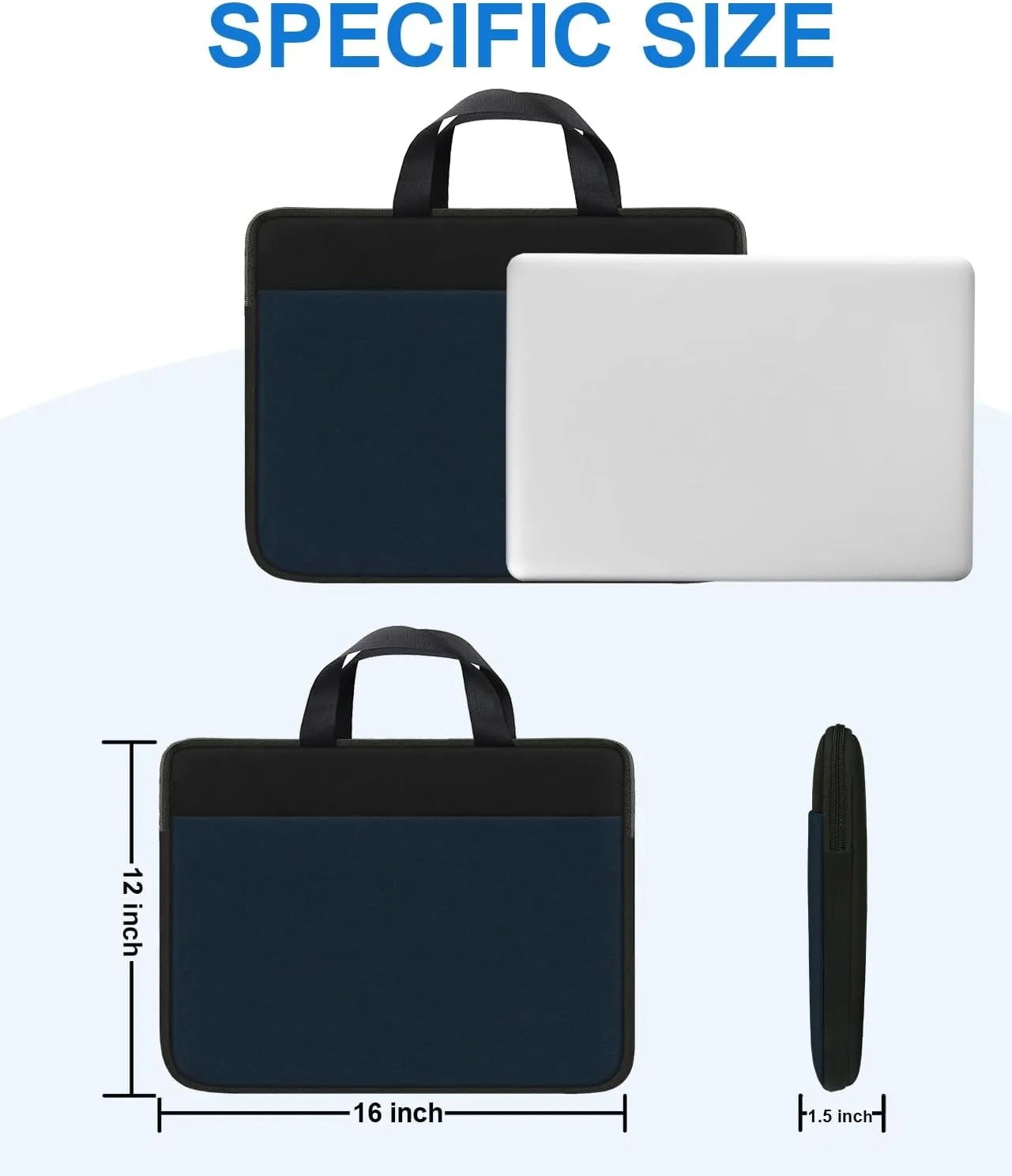 Laptop Sleeve, Travel 15.6 inch Laptop Case Handbag Shockproof Protective Computer Cover Carrying Bag Briefcase for 15" 15.6" HP Asus Acer Dell Lenovo Laptop Notebook Ultrabook, (Black/Deepblue)