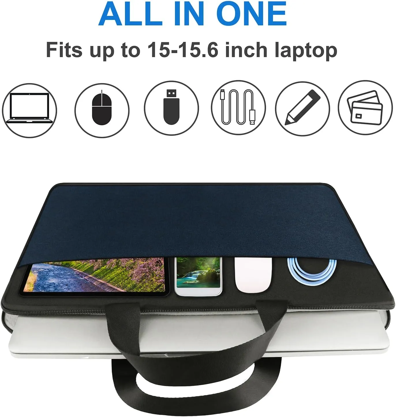 Laptop Sleeve, Travel 15.6 inch Laptop Case Handbag Shockproof Protective Computer Cover Carrying Bag Briefcase for 15" 15.6" HP Asus Acer Dell Lenovo Laptop Notebook Ultrabook, (Black/Deepblue)