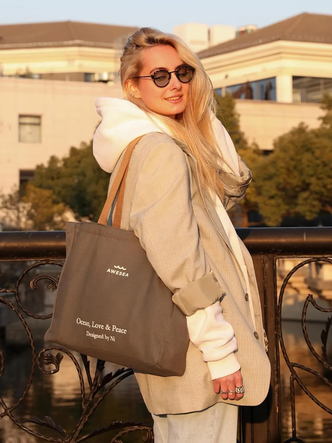 Large Canvas Tote Bag for Women - Durable Tote bags with interior Pocket and Zipper perfect for Travel and Daily Use