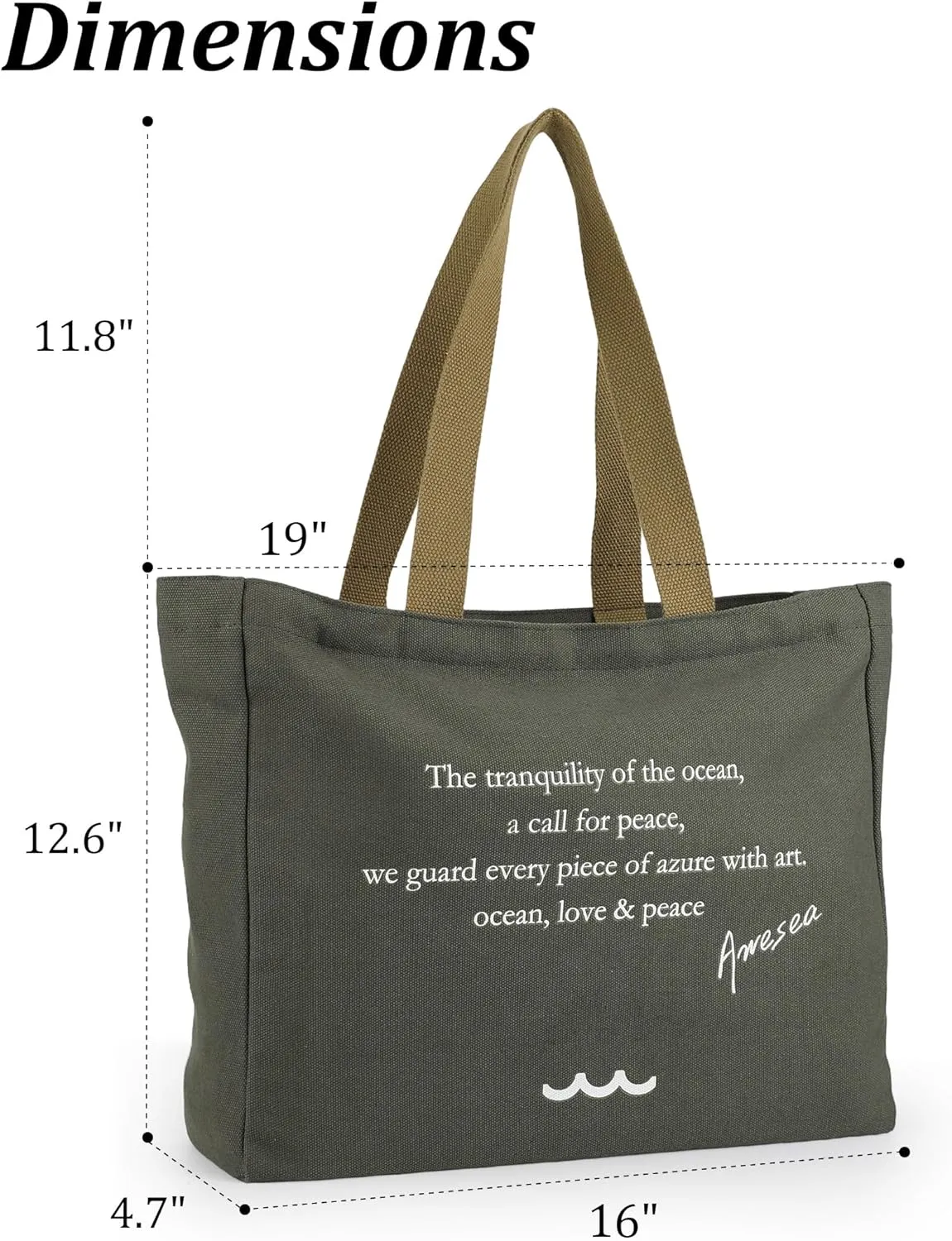 Large Canvas Tote Bag for Women - Durable Tote bags with interior Pocket and Zipper perfect for Travel and Daily Use