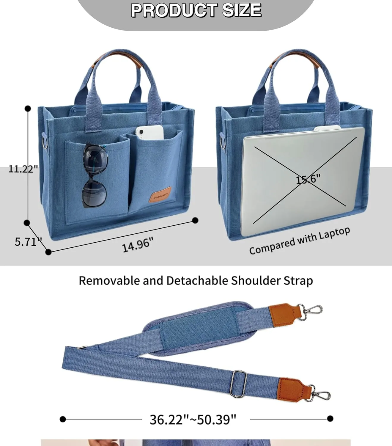 Large Canvas Tote Bag for Women Work Tote Bags with Pockets Laptop Crossbody Purses Everyday Bag Handbags for Travel