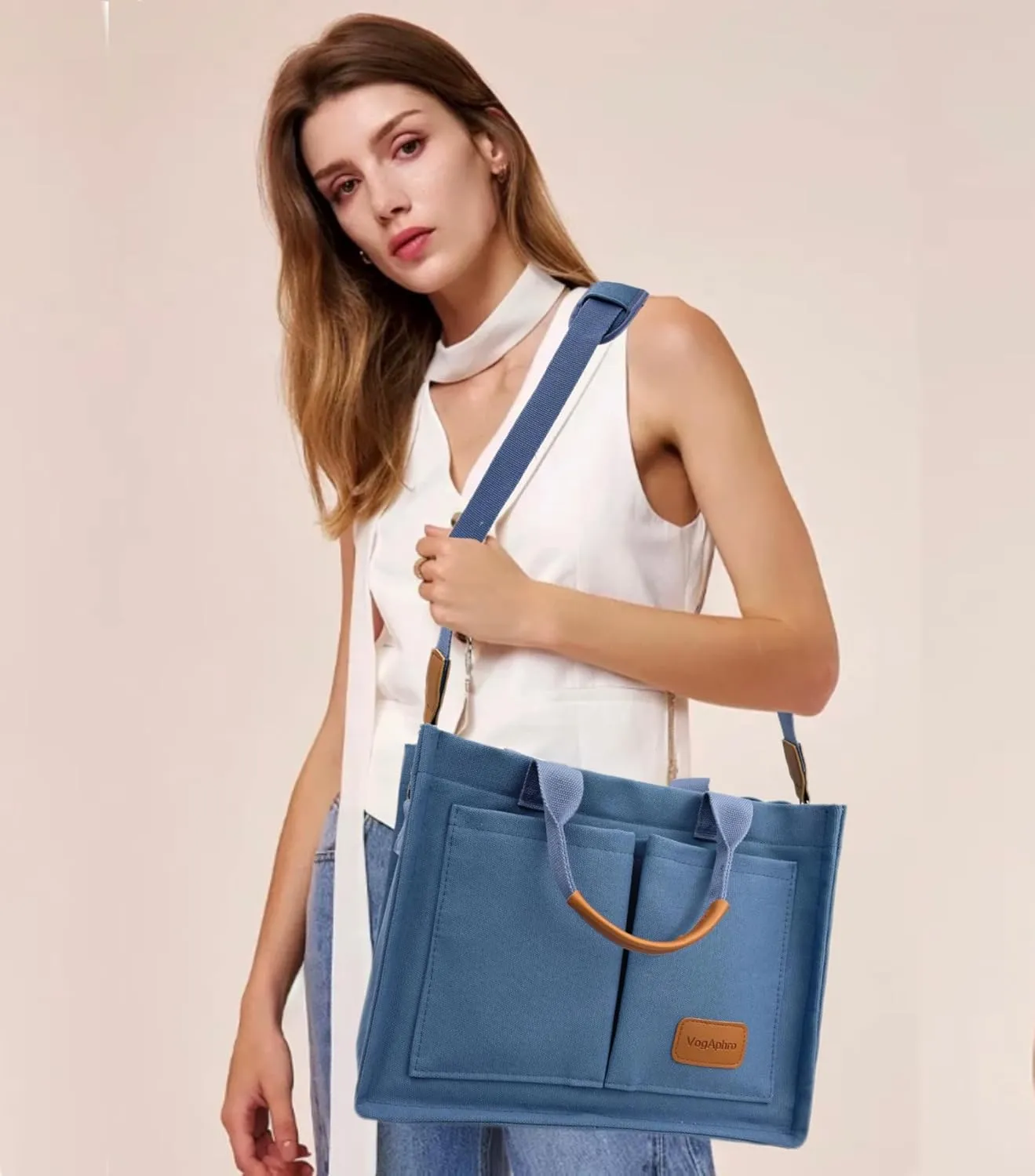 Large Canvas Tote Bag for Women Work Tote Bags with Pockets Laptop Crossbody Purses Everyday Bag Handbags for Travel