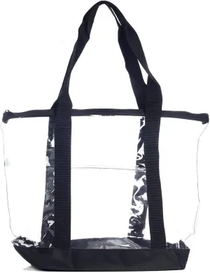 Large Clear Tote Bag with Zipper Closure (Black)