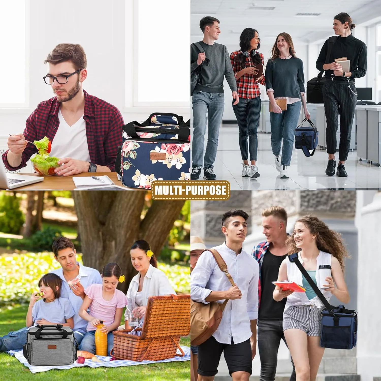 Large Lunch Bag for Women and Men, 15L Insulated Cooler Tote with Removable Strap, Leakproof & Water-Resistant, Reusable Lunch Box for Work, Picnic, and Travel